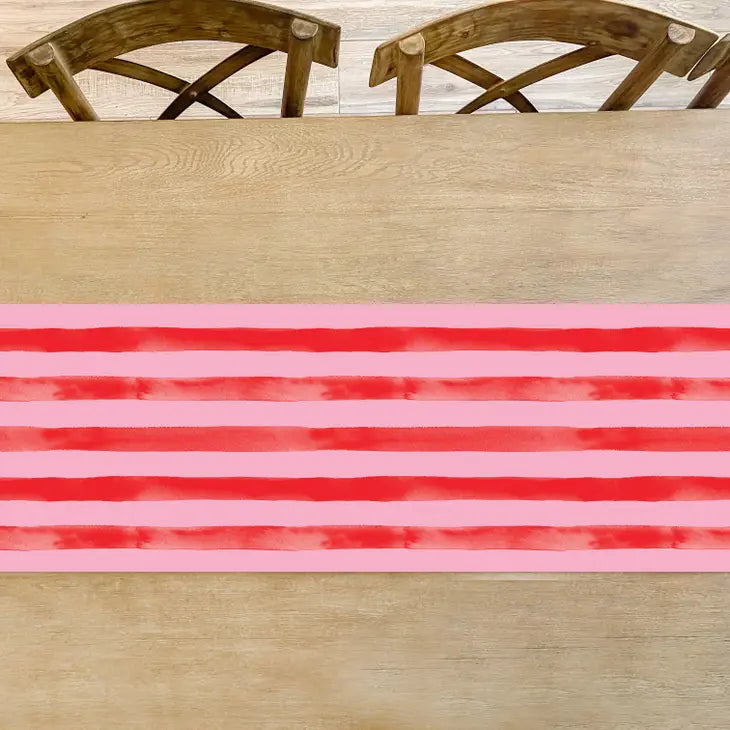 Holiday Pink & Red Stripe Table Runner Christmas Party Decor