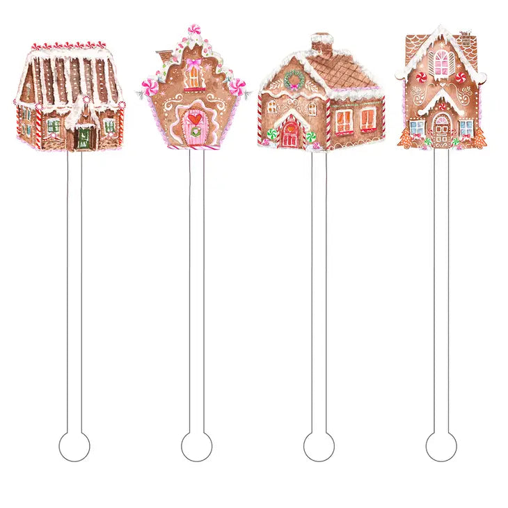 Gingerbread Village House Set Christmas Stir Sticks