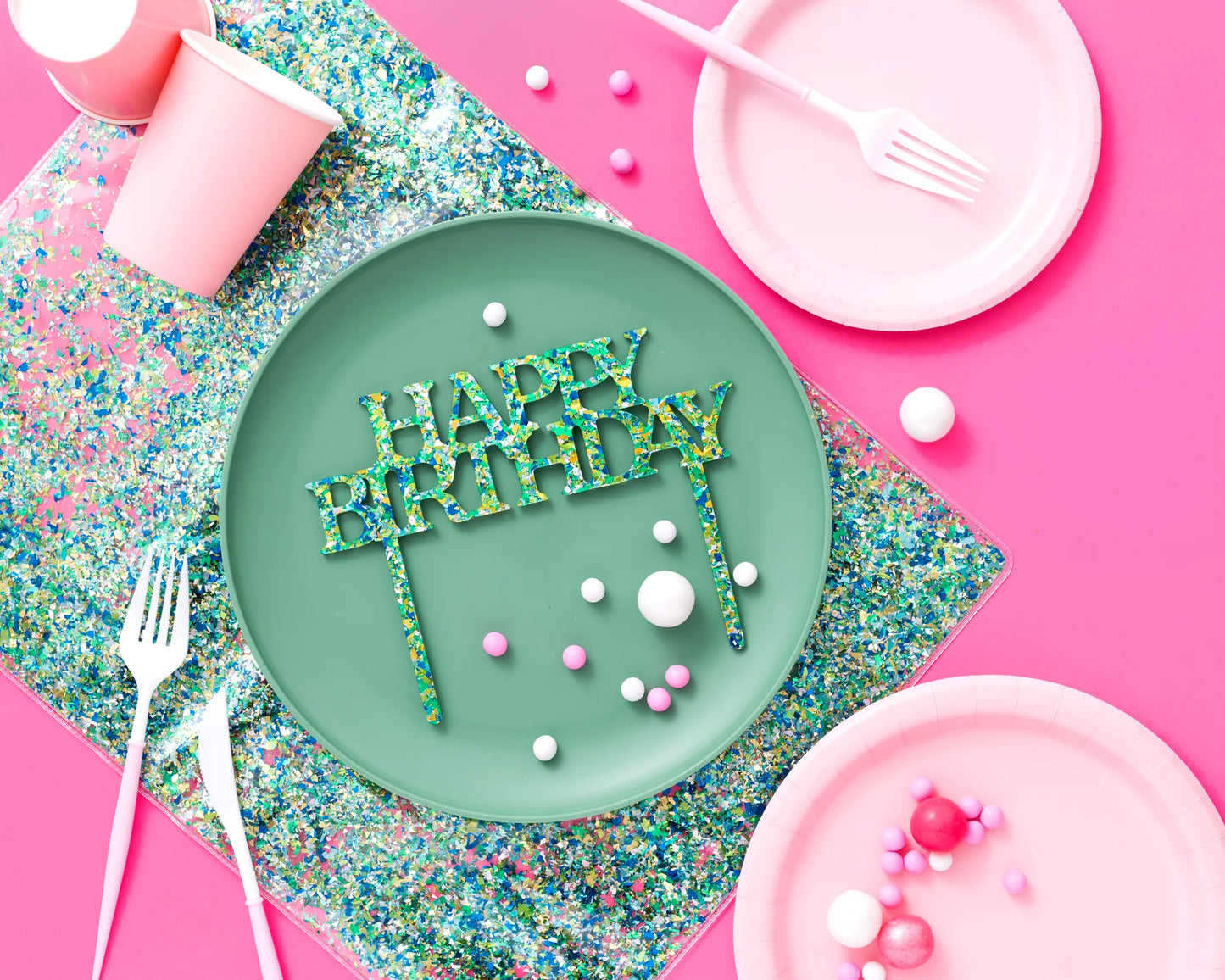 Happy Birthday Cake Topper Blue + Green