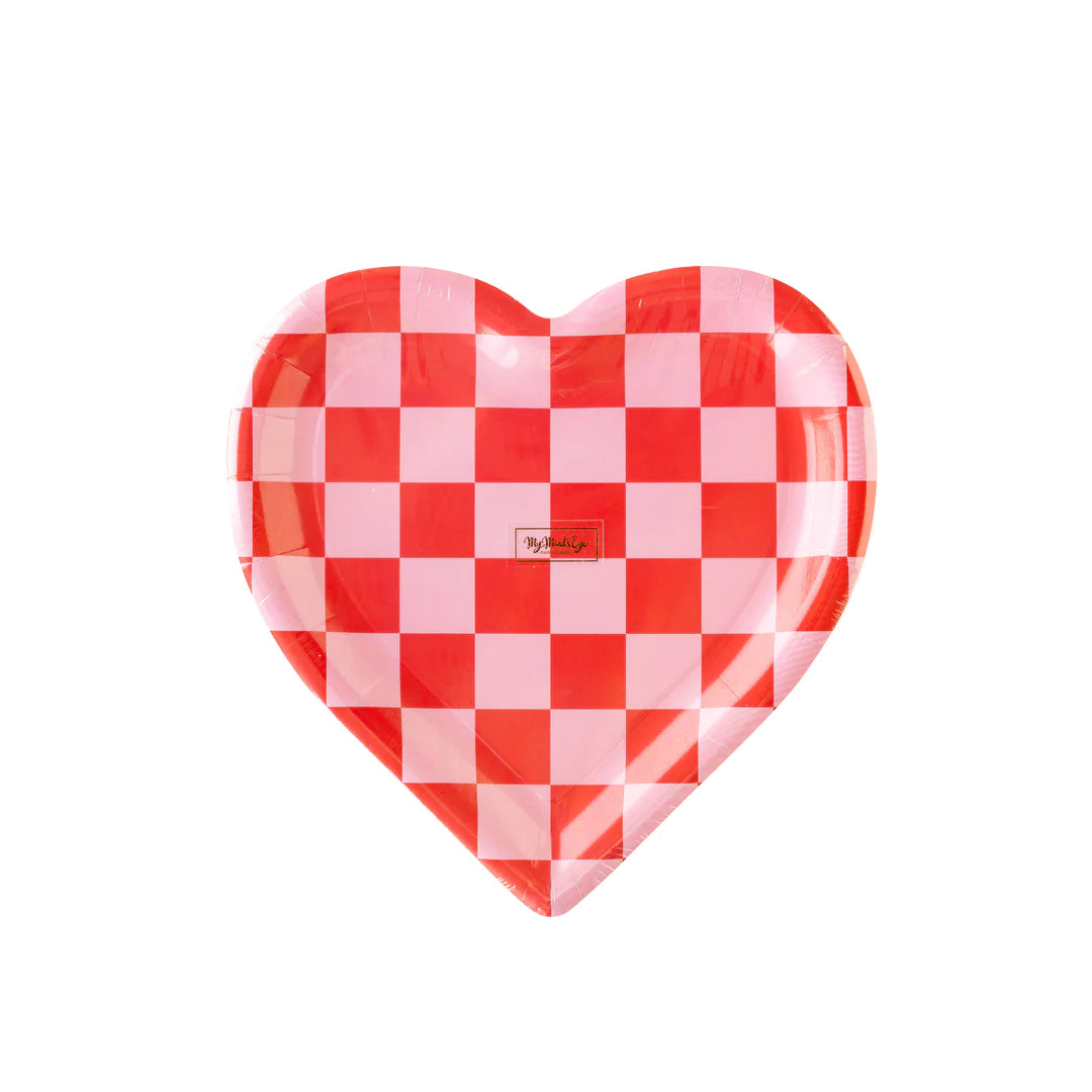 CHECKERED HEART SHAPED PAPER PLATE