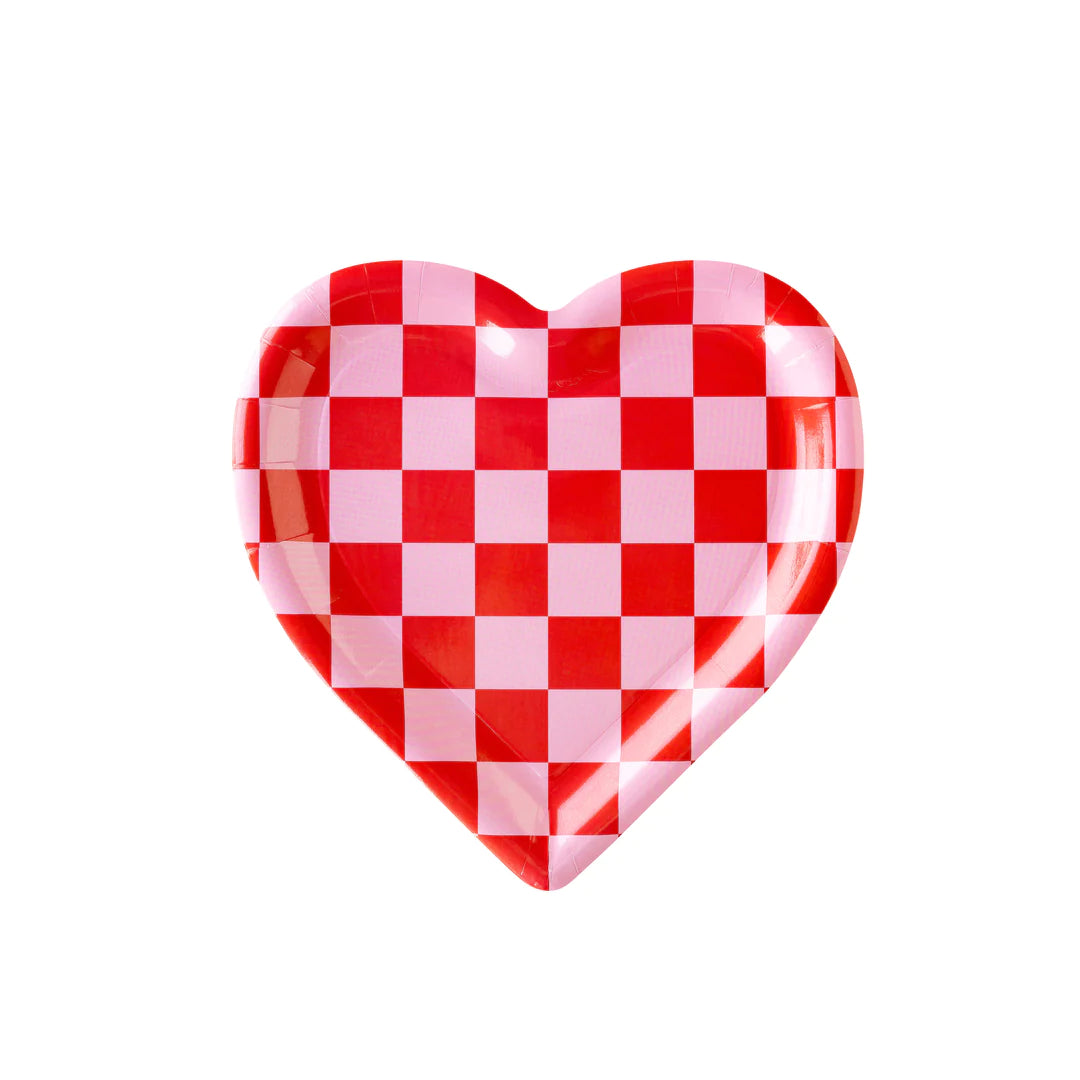 CHECKERED HEART SHAPED PAPER PLATE
