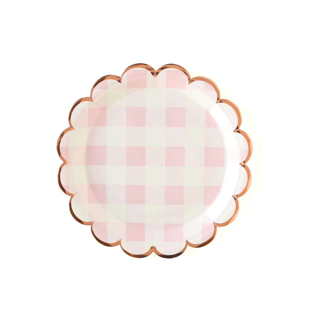 PINK BUFFALO PLAID SCALLOPED 9" PAPER PLATES