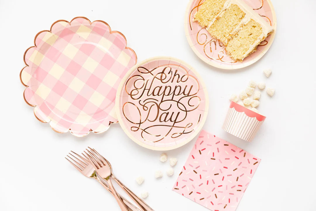 PINK BUFFALO PLAID SCALLOPED 9" PAPER PLATES