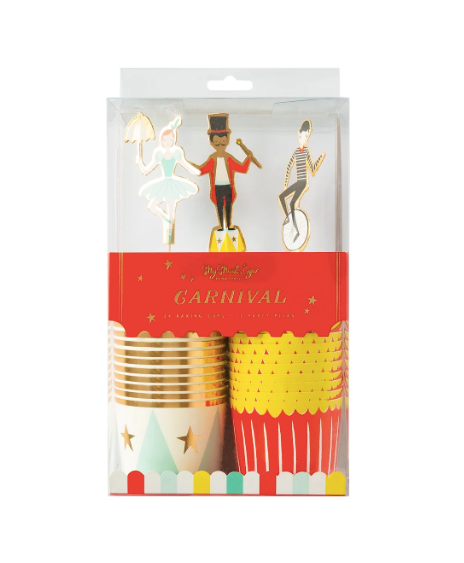 CARNIVAL BAKING CUPS WITH CUPCAKE PICKS