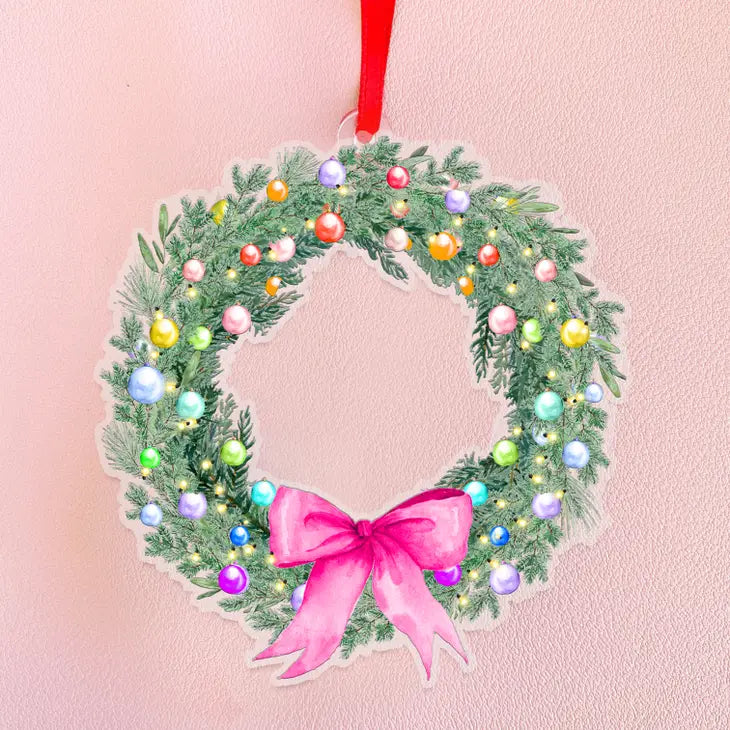Rainbow Holiday Wreath Christmas Ornament