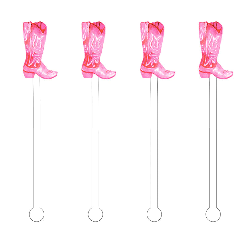 PINK COWGIRL BOOTS ACRYLIC STIR STICKS