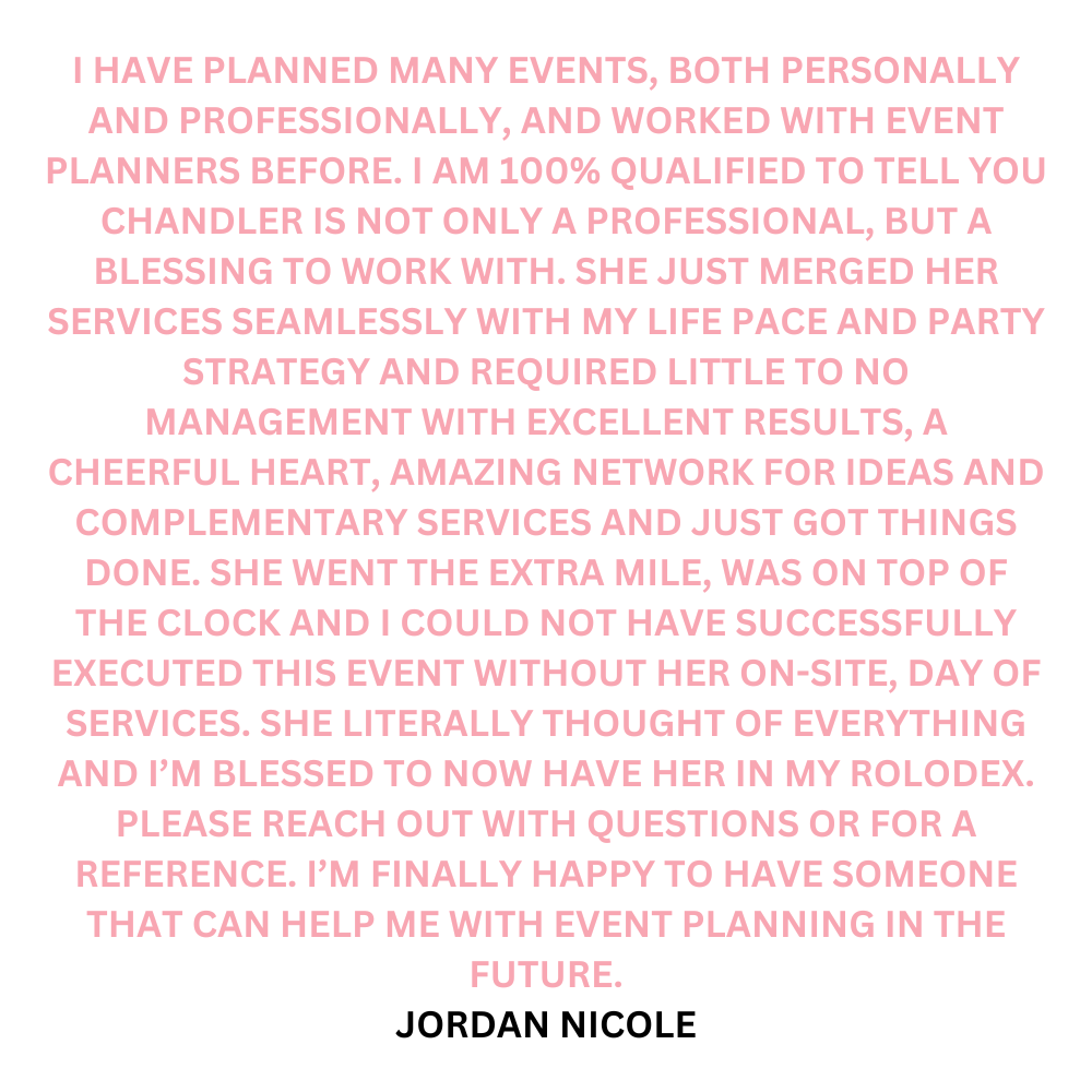 Charlie & Co Events truly brought my dream event to life! Their attention to detail and creativity were exceptional. I couldn't be happier with the services they provided. A top-notch event planni (1).png__PID:81c227c3-4391-454d-8b15-56b46b4440e0